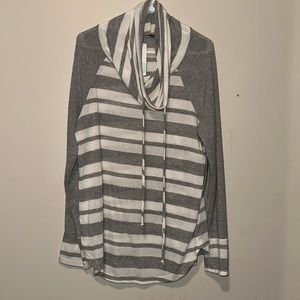 Gray and White Strip Cowl Neck Sweater